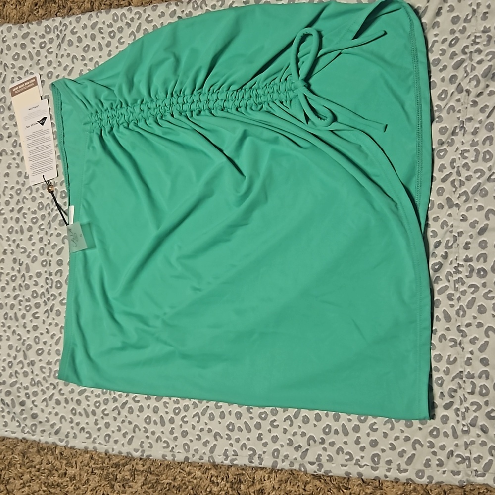 CALIA Ruched Drawstring High Rise Swim Skirt: GREEN: NEW WITH TAGS: SIZE SMALL